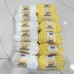 Premier Just Chenille Yarn - White and Yellow - Lot of 12